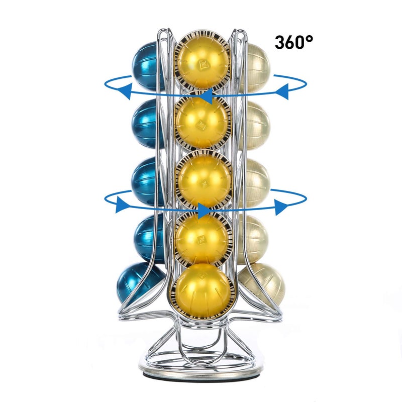 Flagship Coffee Pod Holder 360-Degree Rotatable Nespresso Vertuoline VertuoPlus Capsules Coffee Pods Capsules Stand Storage Rack Single Serve, Silver Metal(20 Pods) - Image 4